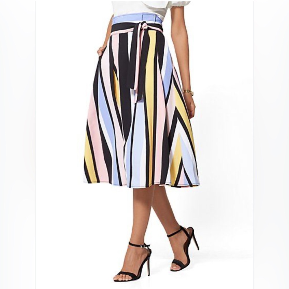 New York & Company Colorful Striped Midi Skirt